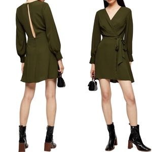 ⏱ Topshop Faux Wrap Long Sleeve Mini Dress Sz 10